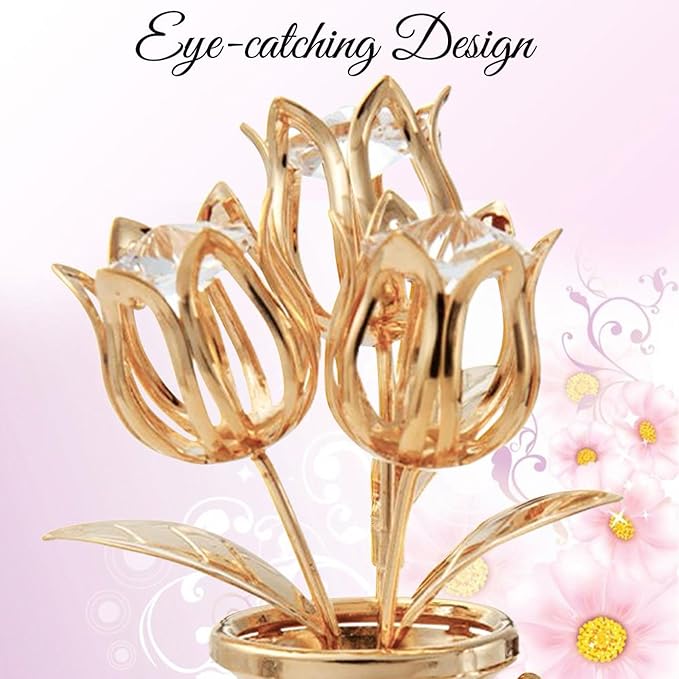 Matashi 24K Gold Plated Crystal Flower Vase with Dragonfly Figurine – Beautiful Home Décor – Ideal Christmas, Valentine’s for Women, Mom, or Friends