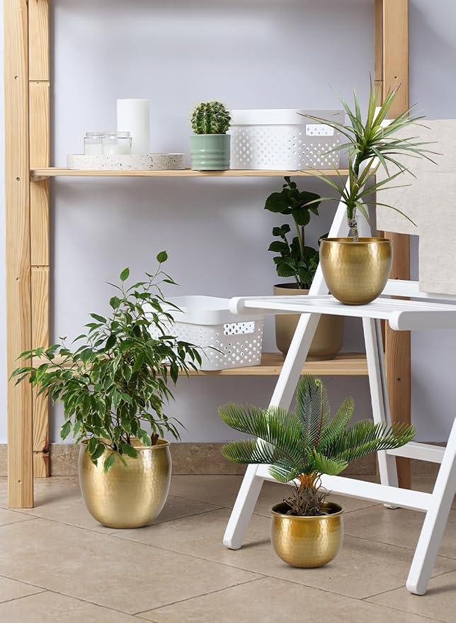 Serene Spaces Living Gold Brass Look Vintage Aluminum Vase - Perfect Decorative Accent for Plants, Weddings, and Events, Metallic Pot for Home, KIT - Small, Medium and Large