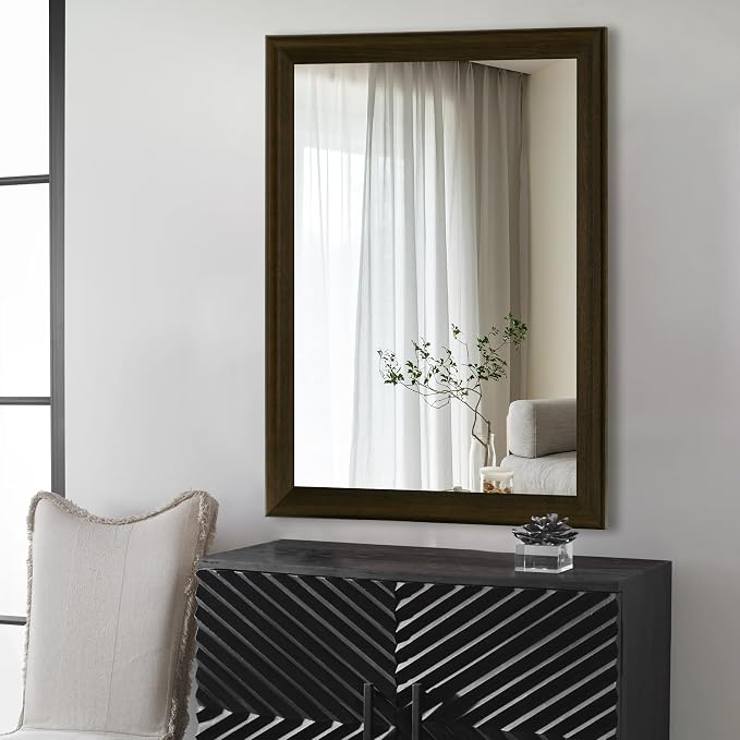 CULER Rustic Wood Wall Mirror for Bathroom,Rectangle Large 30 x 40 inch Hanging Vanity Black Mirrors with Wooden Frame for Living Room,Bedroom,Entryway(Dark Walnut)