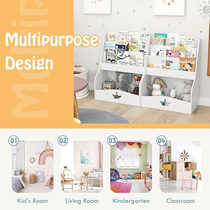 HONEY JOY Kids Bookshelf and Toy Storage, 3-Tier Wooden Toddler Bookcase, Children Book Rack, Large Storage Cubby Cabinet, Book Shelf for Kids Rooms, Playroom, Nursery, Classroom, White