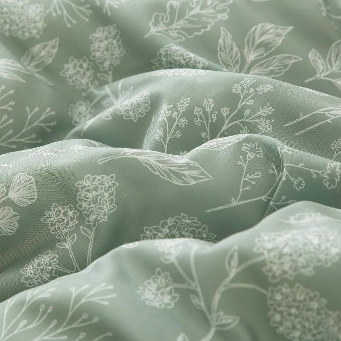 EAVD Garden Style Sage Green Floral Duvet Cover Twin XL Soft Cotton Chic Shabby Small Floral Bedding Set with 2 Pillowcases Fresh Reversible Botanical Duvet Cover with Zipper Closure