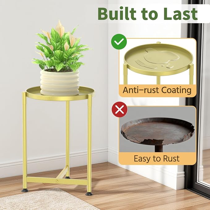 LASZOLA Metal Large Plant Stand for Indoor Plants, Morden Corner Plant Holder Rack, Sturdy Vertical Single Flower Shelf for Living Room Bedroom Patio Garden Balcony, Gold