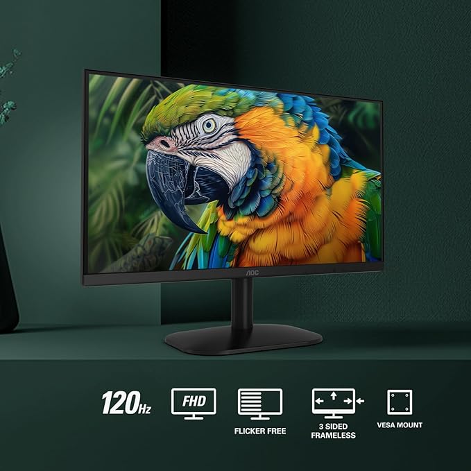 AOC 27B35H3 27" Casual Gaming Monitor, IPS Panel, Full HD (1920 x 1080) 120Hz, 1ms, Adaptive Sync, VGA & HDMI, Flicker-Free, Low Blue Light, HDR Ready, VESA, Tilt Adjust, Eco-Friendly