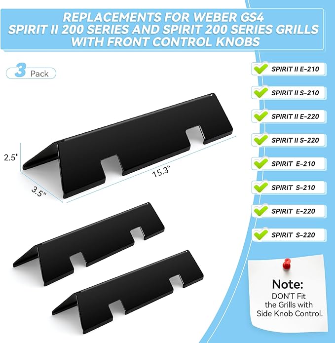 Webonbake 15.3 inch Flavorizer Bars for Weber GS4 Spirit II & I E210 S210 E220 S220 Grill with Front Control Knobs, Porcelain Enameled Steel Heat Plate Flavor Bar Replacement for 7635, 3 Pack