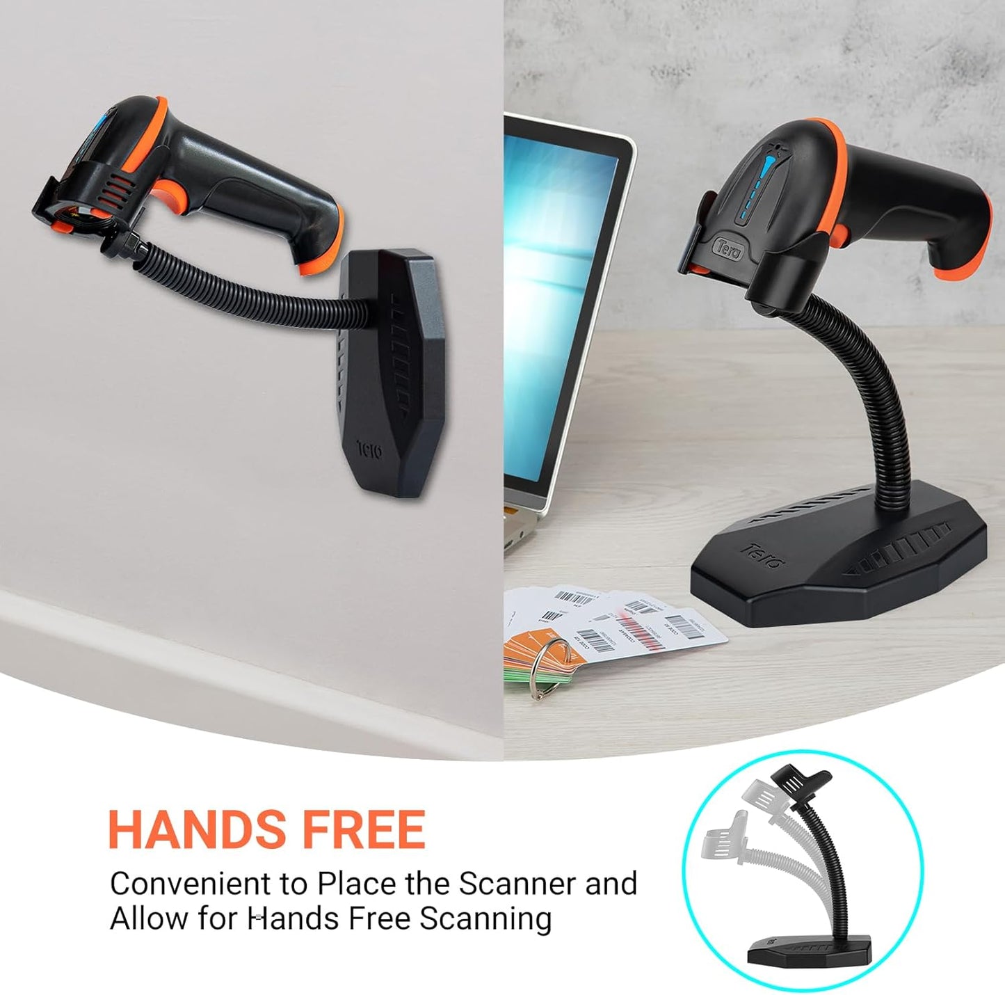 Tera Barcode Scanner Stand - Adjustable Wall Mount Holder with Compartment for Retail & Logistics