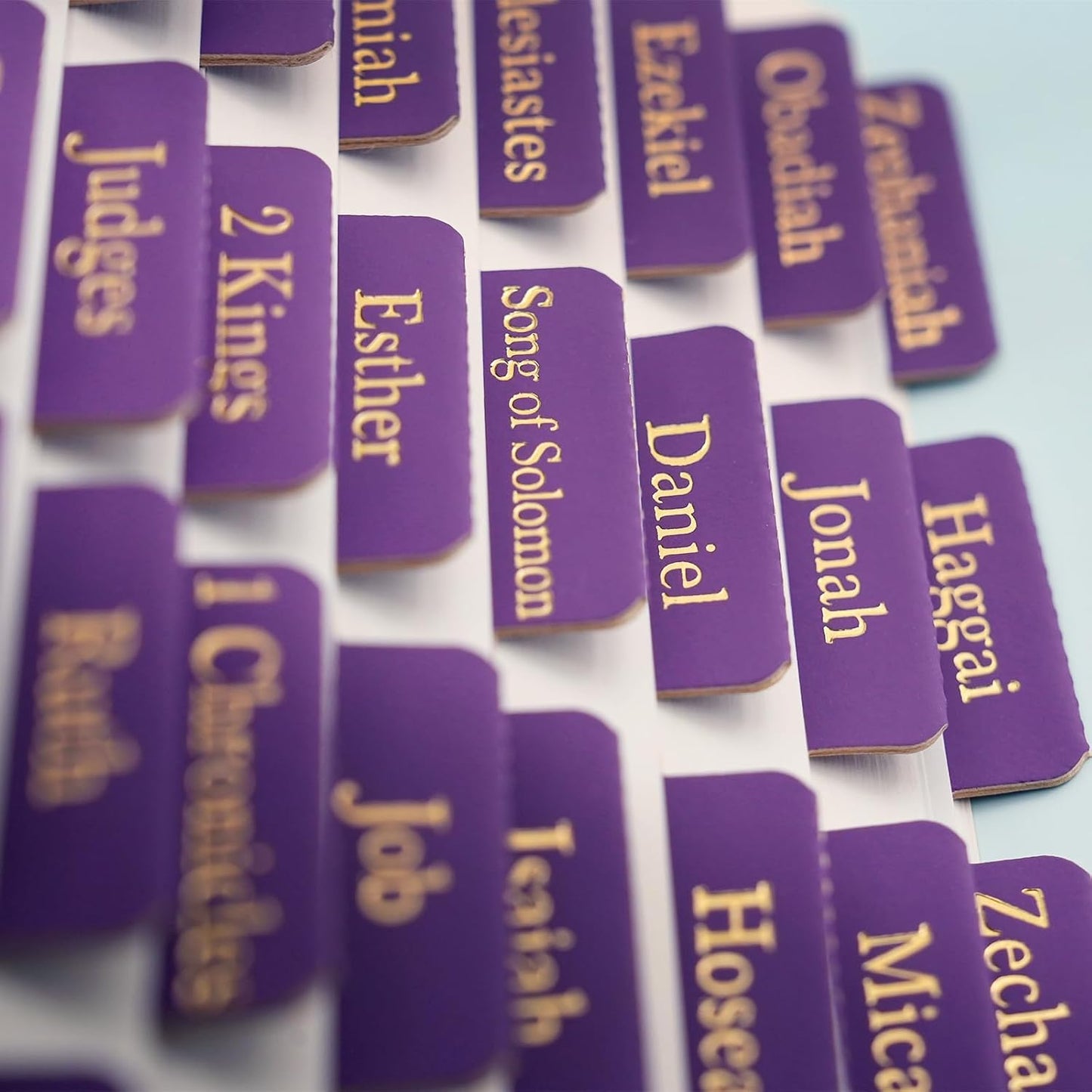 XKDOUS Bible Tabs - Purple Leather with Gold Accents | 66 Tabs for Old & New Testament + 9 Blank Tabs