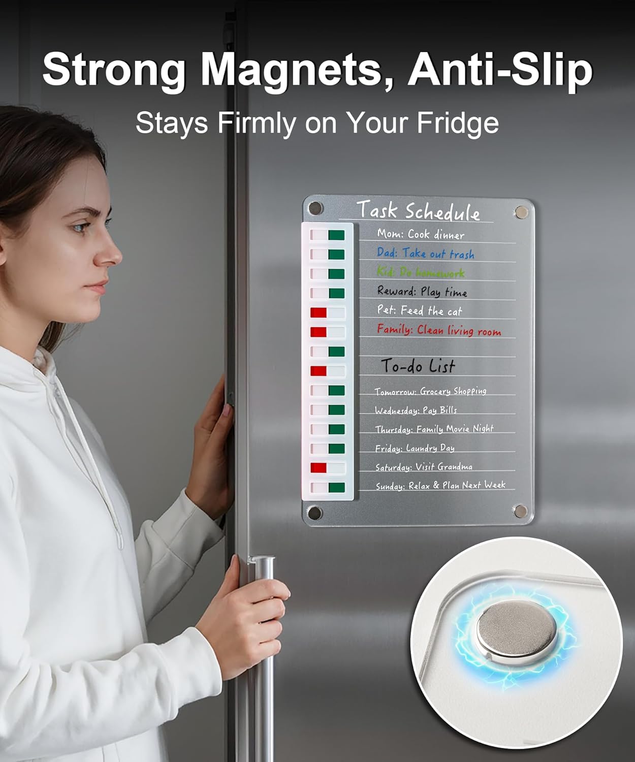 Skiennix Magnetic Acrylic Dry Erase Board - Reusable Fridge To-Do List | 12" x 10" Clear Chore Chart with 5 Markers