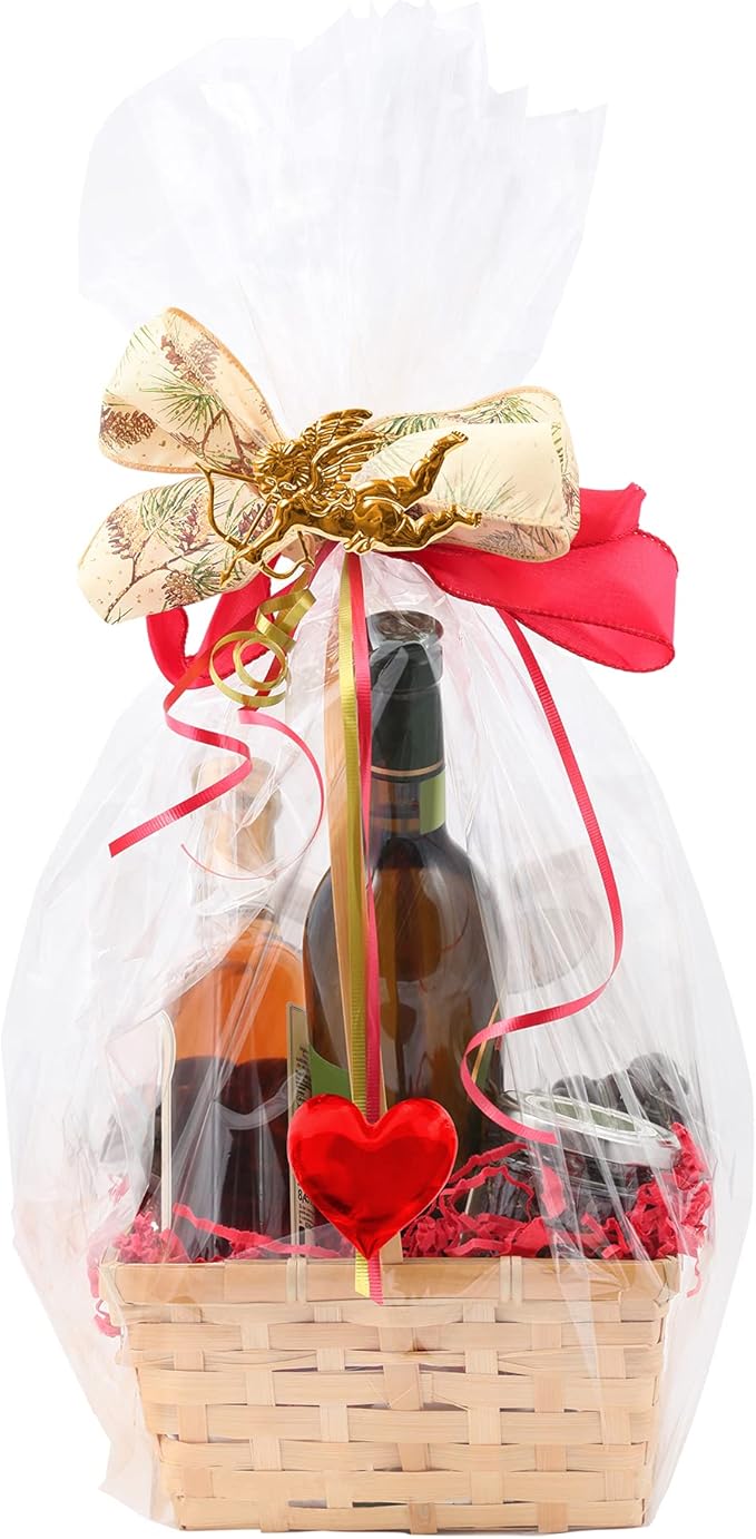 Wowfit 10 CT 16x24 Inch Clear Cellophane Gift Bags – Food-Safe Cello Bags for Small Gift Baskets, Wine Raffles, Bridal or Baby Showers, and More (No Gusset, Ribbon Not Included)