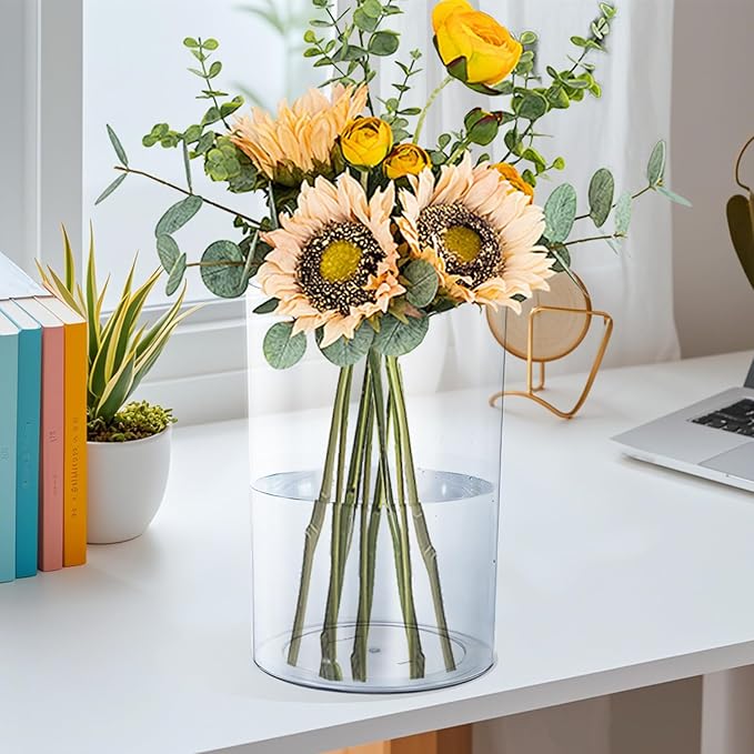 Acrylic Vase for Centerpieces, 7.9" x11.8" Clear Wide Mouth Flower Vase Cylinder Vases Round Plastic Vases for Home, Wedding Party, Decor, Flowers