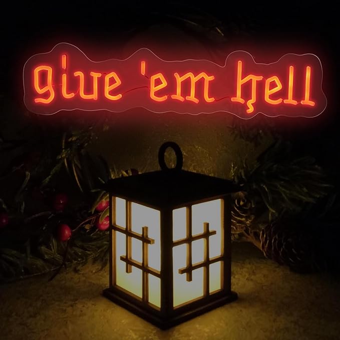 Give Em Hell Neon Sign,Trendy Neon Wall Decor, Dorm Apartment Theme, Funny Girl Power Sign, Gothic Home Decor for Man Cave, Bar,Game Room,Club Decor,Living Room Birthday Party