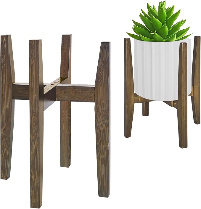 Rnined Plant Stand Indoor, Bamboo Plant Shelf, Adjustable Corner Plants Flower Holders Single Floor Plant Stand, Fits 8 to 12 Inches Pots,(Pot & Plant Not Included)(walnut)