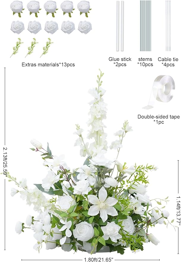 2pcs 21inch White Free Standing Flowers Ball Bouquet Artificial Rose Arrangements Balls for Wedding Centerpieces Tables Chair Aisle Runner Flowers Decor