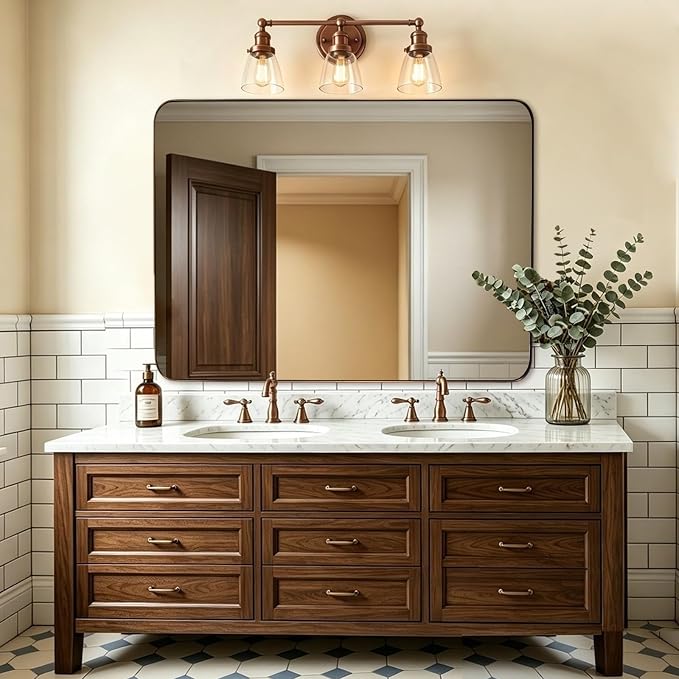 ANDY STAR Bronze Mirror for Wall, 30x36” Rounded Rectangle Bathroom Mirror, Modern Stainless Steel Metal Frame for Vanity