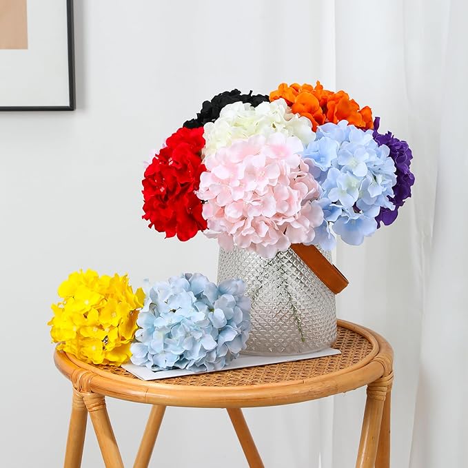 Fake Red Hydrangea Artificial Flowers - Faux Silk Hydrangeas Flowers Heads with Stems Real Touch for Home Wedding Party Table Decor(Red,Pack of 10)
