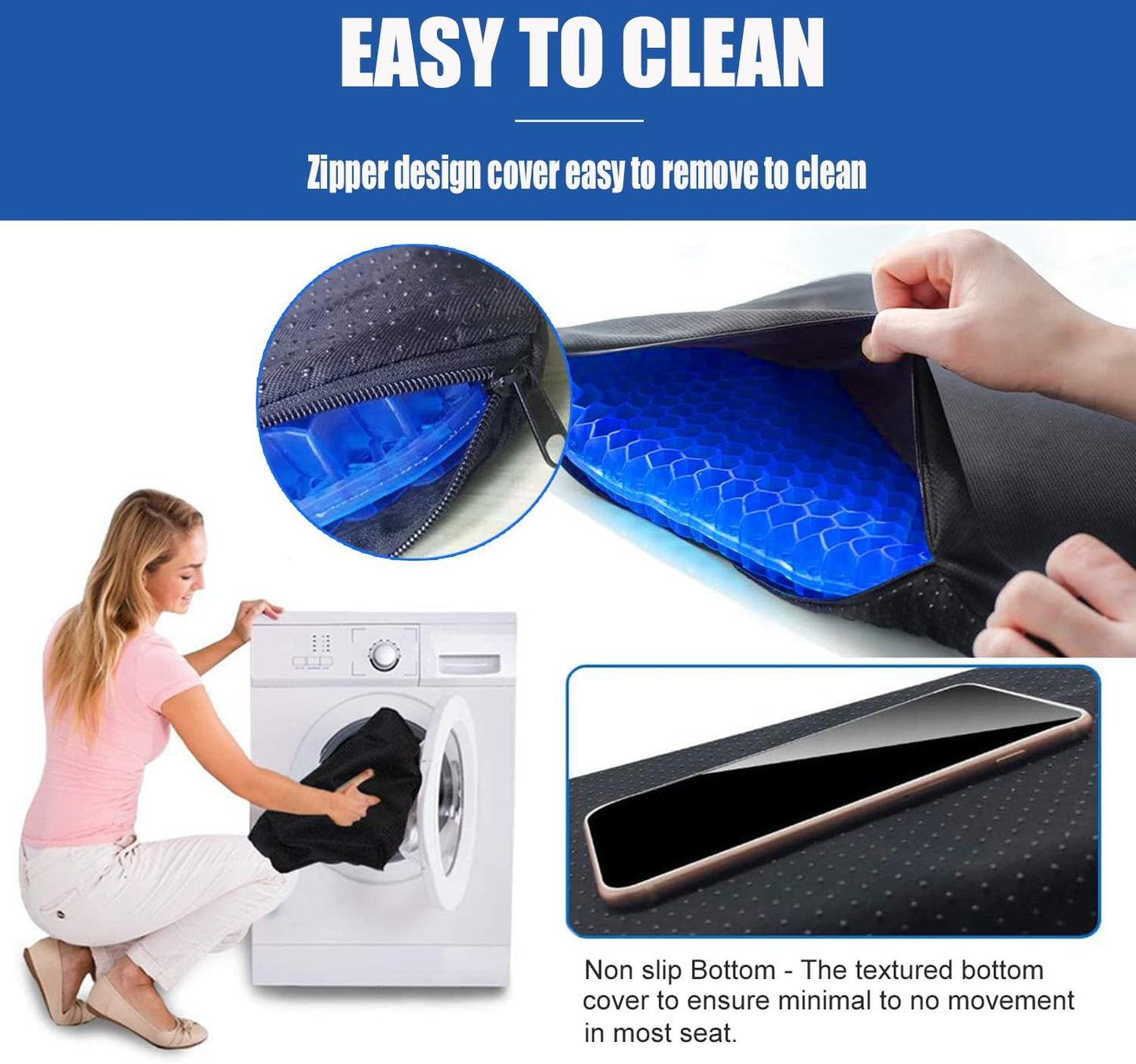 20" Gel Seat Cushion by [Brand Name] - Jumbo Thick Pressure Relief for Back, Sciatica & Tailbone Pain - Non-Slip Design for Office, Home & Car