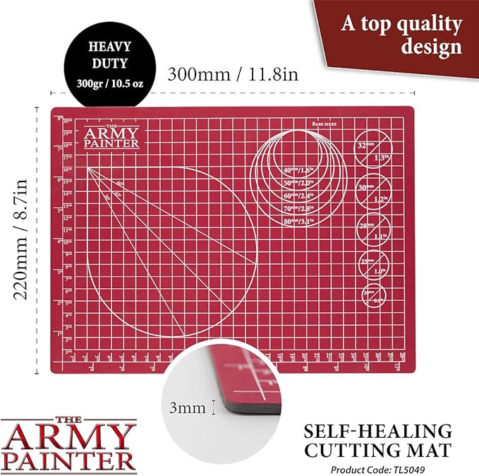 The Army Painter Self-Healing Cutting Mat | Double-Sided PVC Non-Slip Mat| 3-Layer Square Cutting and Modeling Mat| A4, 220x300mm | for Role Play, Board Game