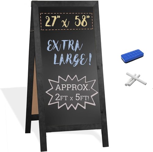 Ilyapa A-Frame Chalkboard Sidewalk Sign - Sturdy 58 x 27 Inch Folding Menu Display | Black Magnetic Design