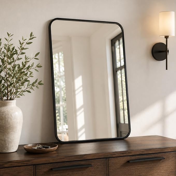 2-Pack 24x30 Inch Matte Black Bathroom Vanity Mirrors | Flush Mount Deep Set Metal Wall Mirror for Over Sink | HD Shatterproof Glass, Rustproof
