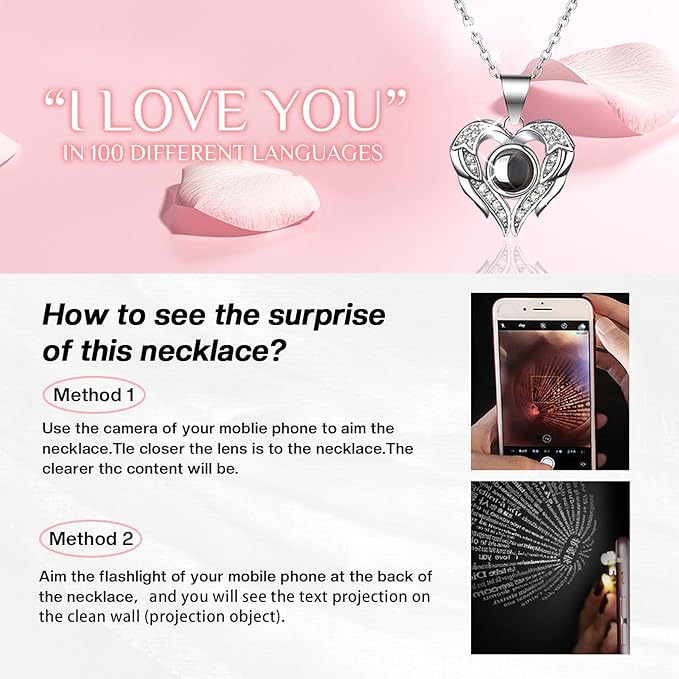 Preserved Real Pink Rose with I Love You Necklace 100 Languages, Gifts for Girlfriend, Women, Mom, Wife, Gifts Idea on Christmas, Valentine's Day, Mother's Day, Birthday, Anniversary, Thanksgiving