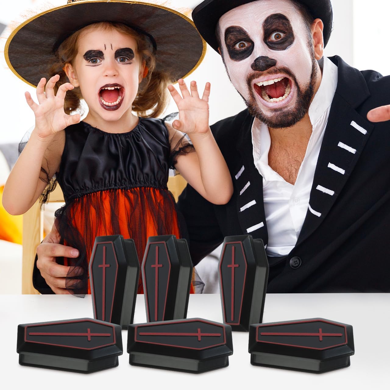 Skiennix Halloween Coffin Box - 10 Mini Black Caskets for Candy & Jewelry Party Favors