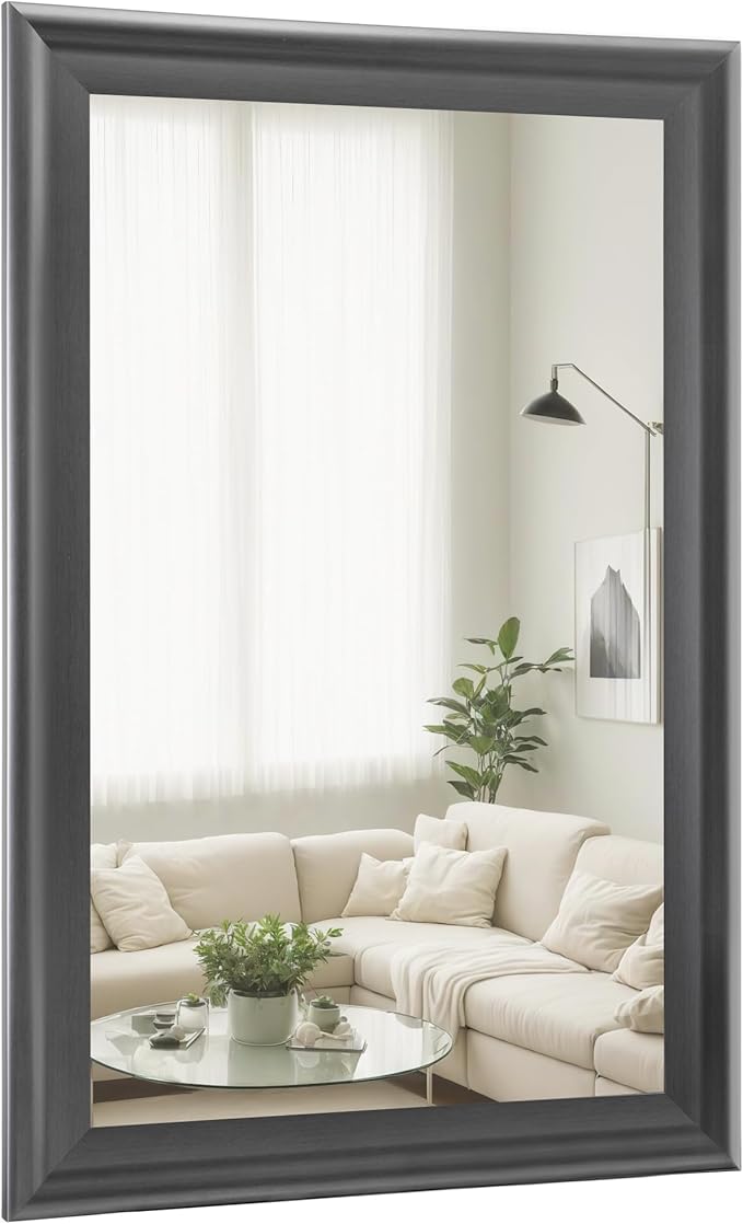 CULER Wall Grey Mirror for Bathroom,Rectangle Rustic 24 x 36 inch Hanging Vanity Mirrors with Wood Grain Finish Frame for Living Room,Bedroom,Entryway