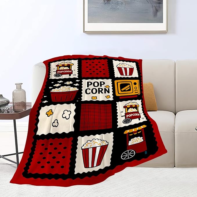 Popcorn Blanket Movie Theater Throw Blanket Cinema Soft Cozy Fleece Fuzzy Stuffed Plush Flannel Gifts for Girls Women Boys Kids Adults 60"X80"