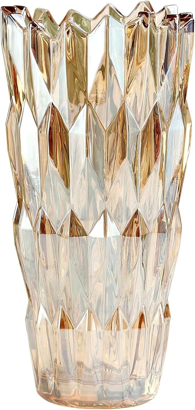 9.6" High Amber Glass Flower Vase for Home Decor, Dining Wedding Table Office Holiday Party Centerpiece Decoration
