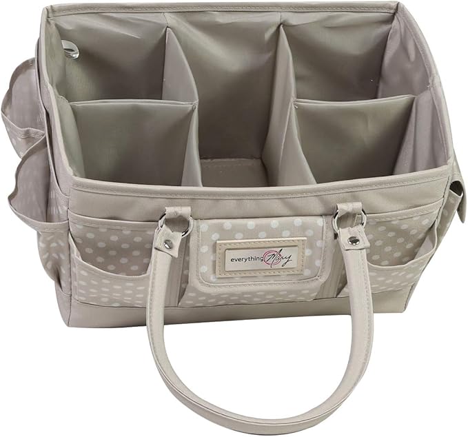 Everything Mary Deluxe Store & Tote Organizer – Tan Dot Craft Tote with Handle – Art Supply Caddy for Sewing, Scrapbooking, DIY Projects & Creative Tool Storage
