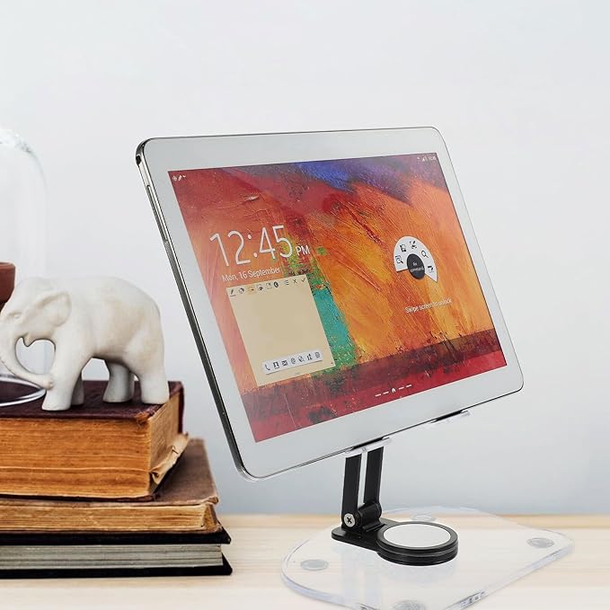 CONGARTENO Adjustable Acrylic Tablet Stand and Desktop Phone Holder for Desk Use, 360° Rotatable Foldable Dark Phone and Laptop Mount Compatible with iPad and Smartphones