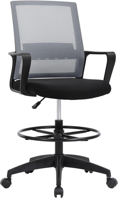 BestOffice Drafting Chair - Adjustable Tall Office Chair with Lumbar Support & Footrest | Mid Back, Ashy Color