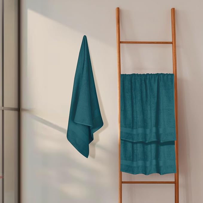 GLAMBURG Premium Cotton 4 Pack Bath Towel Set - 100% Pure Cotton - 4 Bath Towels 27x54 - Ideal for Everyday use - Ultra Soft & Highly Absorbent - Teal