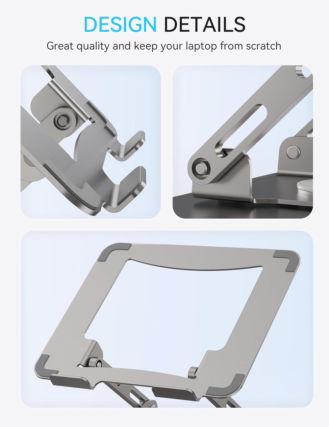 SOUNDANCE 360 Rotating Laptop Stand - Ergonomic Adjustable Height Metal Holder | Portable Silver Grey