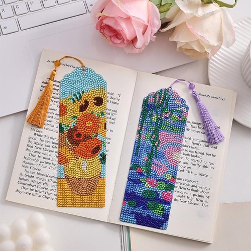 Icceemee Diamond Painting Bookmarks - 4 Pcs DIY Art Kits for Book Lovers | Unique Oil Painting Themes