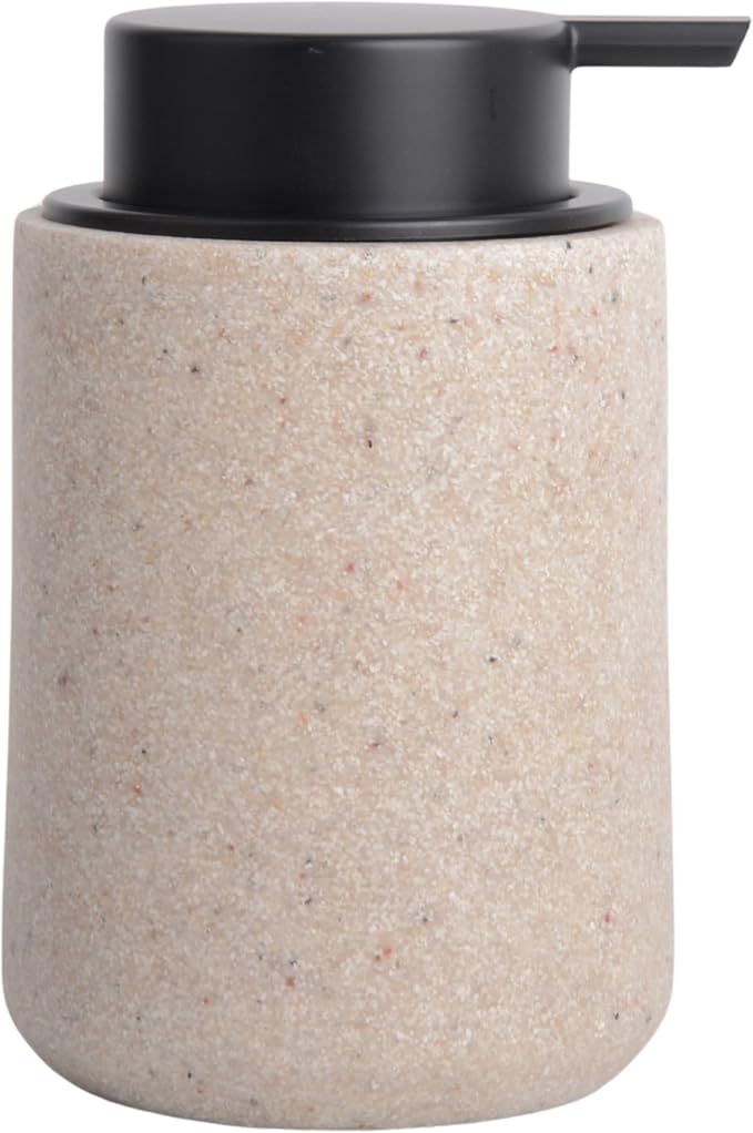 Clasin Home Resin Hand Soap Dispenser Easy-to-Press Liquid Pump, Refillable Soap Dispenser with Sandstone Like Finish, Waterproof Bottle Labels for Bathroom Kitchen Dish Lotion (Beige,10 oz)