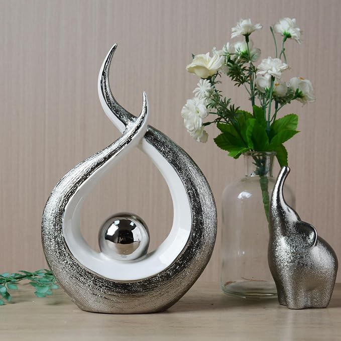 HAUCOZE Abstract Statue Figurine Modern Art Sculpture Home Decor Ceramic Ornament Gift for Bookshelf Desktop Tabletop 10.6 Inch