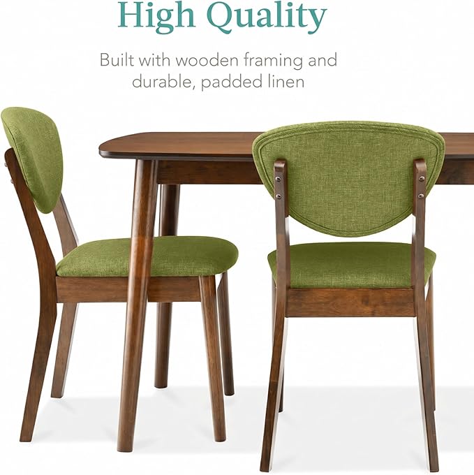 Best Choice Products 5-Piece Dining Set, Compact Mid-Century Modern Table & Chair Set for Home, Apartment w/ 4 Chairs, Padded Seats & Backrests, Wooden Frame - Walnut/Olive Green