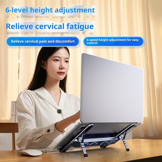 Adjustable Laptop Cooling Fan Stand Foldable Aluminum Alloy Construction Quiet Operations 10-17inch Compatibility Foldable Tablets Stand with Fan