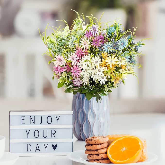 6Pcs Artificial Daisy Silk Flower Outdoor UV Resistant Fake Wildflowers Faux Greenery Shrubs Plastic Plants Arrangements for Home Indoor Outside Garden Vase Decor
