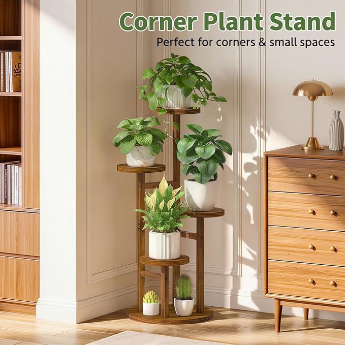 LASZOLA 4 Tiered Wood Plant Stand Indoor Corner, Flower Holder Rack Tall for Multiple Plants, Rustic Planter Shelf Display for Patio Garden Balcony Living Room