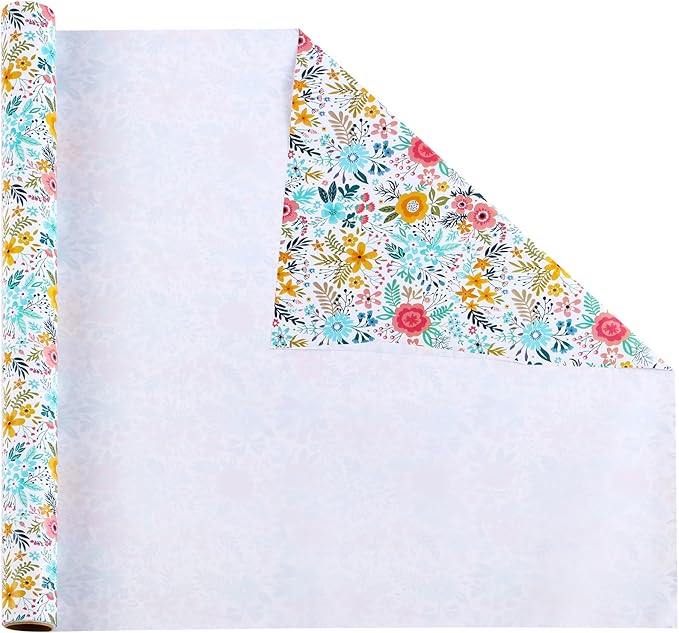 Miss DuiDui Foral Gift Wrapping Paper Roll, 17 inch x 32.8 feet, Colorful Spring Summer Flower Design for Birthday, Wedding, Valentines' Day, Anniversary, Bridal Shower, Baby Shower