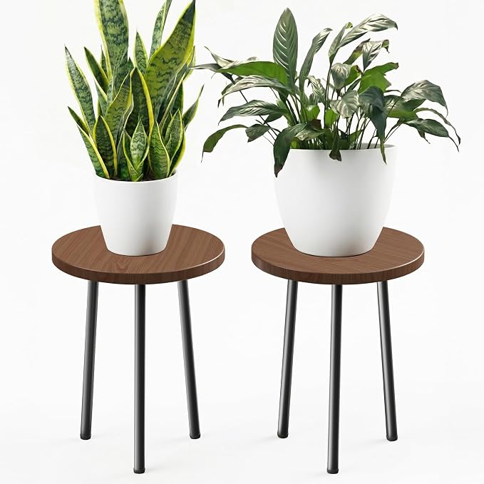 Plant Stand Indoor 14'': Indoor Plant Stand 2 Pack Metal Plant Table - Wood Plant Stool Outdoor Small Round Side End Table Mid Century Modern Decor - Home Decor