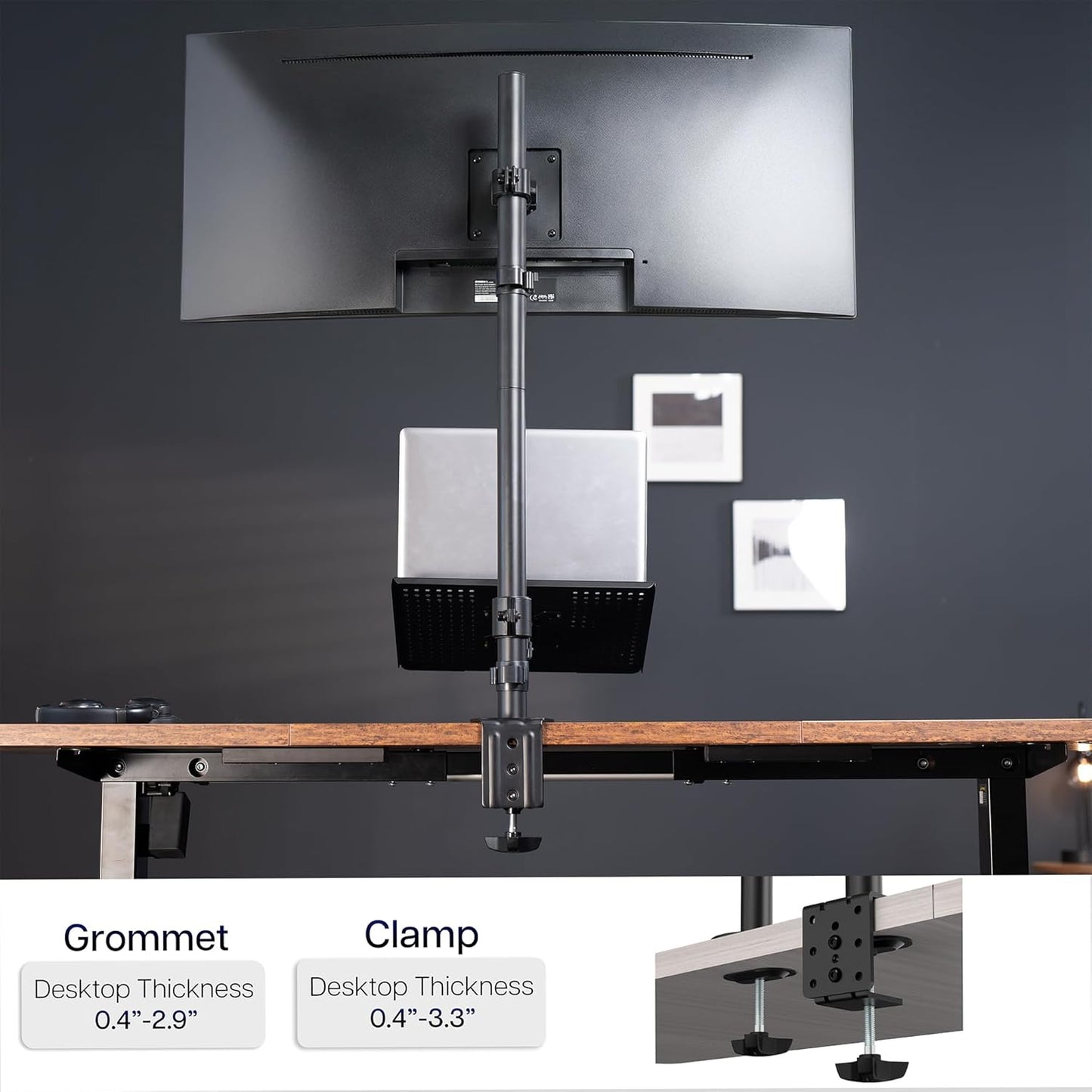 VIVO Extra Tall Desk Mount - Adjustable Clamp-On Stand for 49" Ultrawide & 17" Laptop | Supports 44 lbs, Black
