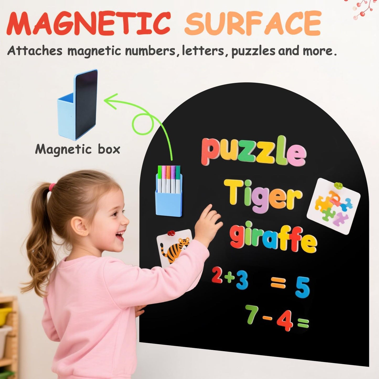 Skiennix Magnetic Wall Decal - 40x32 Inches Black Chalkboard with Accessories for Home & Playroom