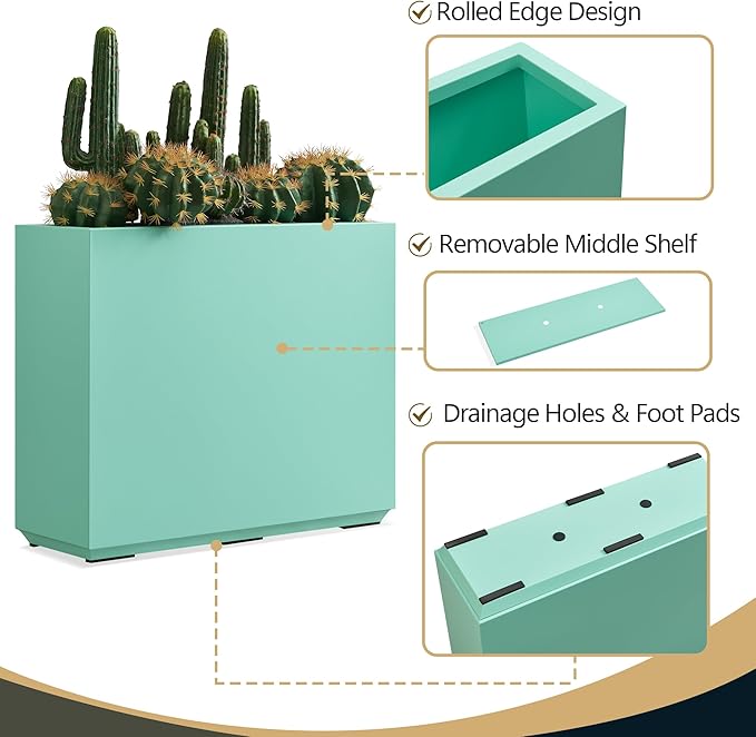 Wallowa Metallic Heavy Outdoor Planter Box, Span Planter, Long and Tall Divider Planter, 30Lx10Wx24H, Aqua Blue, No Assembly 30.8 Pounds