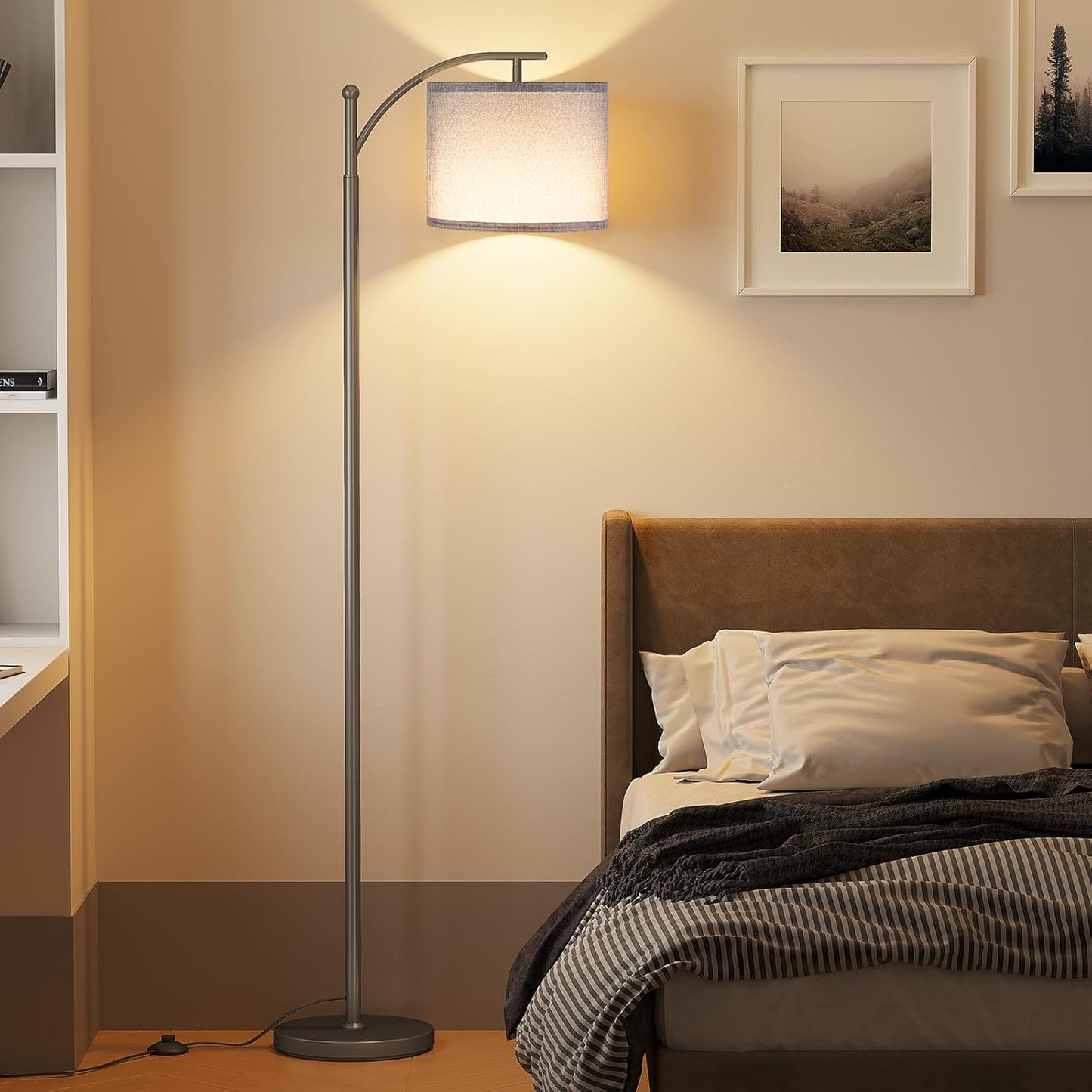 SUNMORY Arc Floor Lamp - Modern Design with 9W Adjustable 3-Color Temperature Bulb | Tall Metal Standing Lamp for Living Room, Bedroom, Office