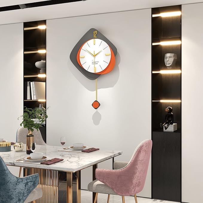 FLEBLE Large Wall Clocks for Living Room Decor Big Modern Decortive Wall Clock with Pendulum Battery Operated for Home Bedroom Office Kitchen 20 inch Unique Wood Hanging Clock Silent Non-Ticking