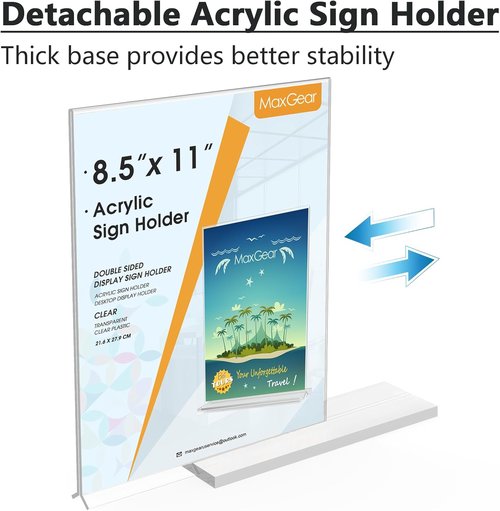 Bindle-MaxGear Acrylic Sign Holder - Double-Sided 8.5x11 Inch Display Stand | Clear Tabletop Frame for Menus & Flyers