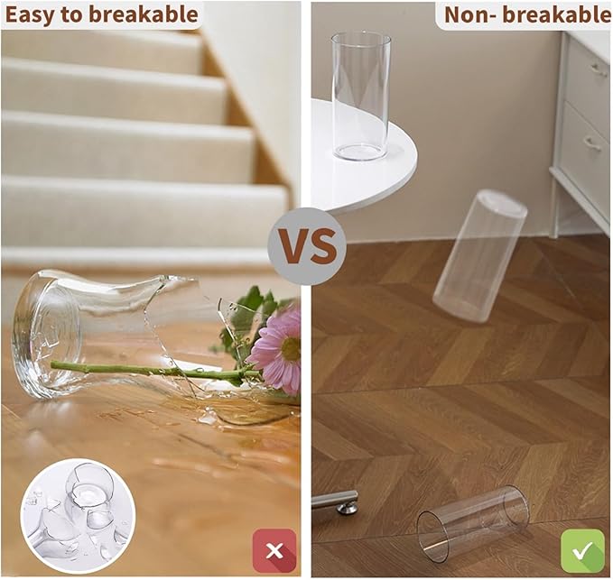 2 Pack Acrylic Cylinder Vases, Non-breakable Vase for Centerpieces, 10 inch Tall Clear Flower Vase Bulk Floating Candle Holder for Wedding Table Home Decor and Party