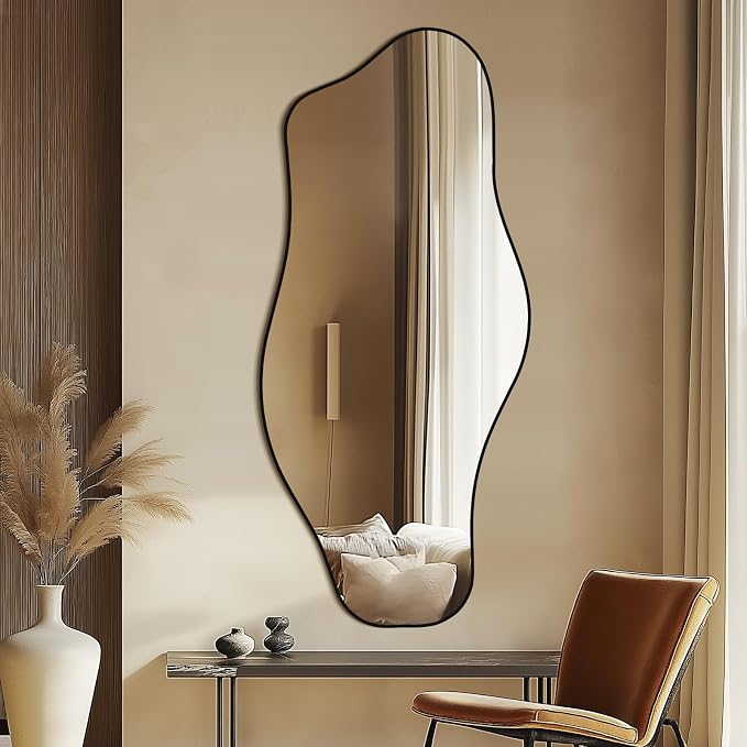 Mirrorons Irregular Wall Mirror 47×21, Black Asymmetrical Decorative Bathroom Mirror, Cloud Mirror, Modern Vanity Mirror, Shatterproof (Black)