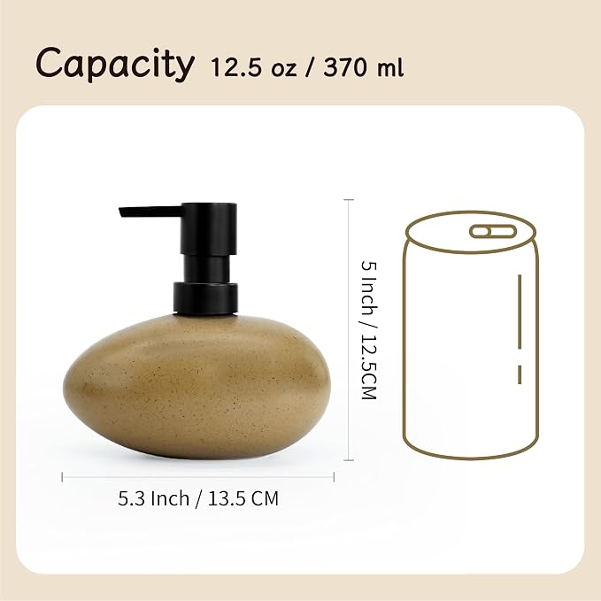 Ceramic Hand Soap Dispenser, Elegant Liquid Soap Dispenser for Bathroom Countertop, Heavy & Sturdy Dish Wash SoapDispenser for Kitchen (Stone Shape)